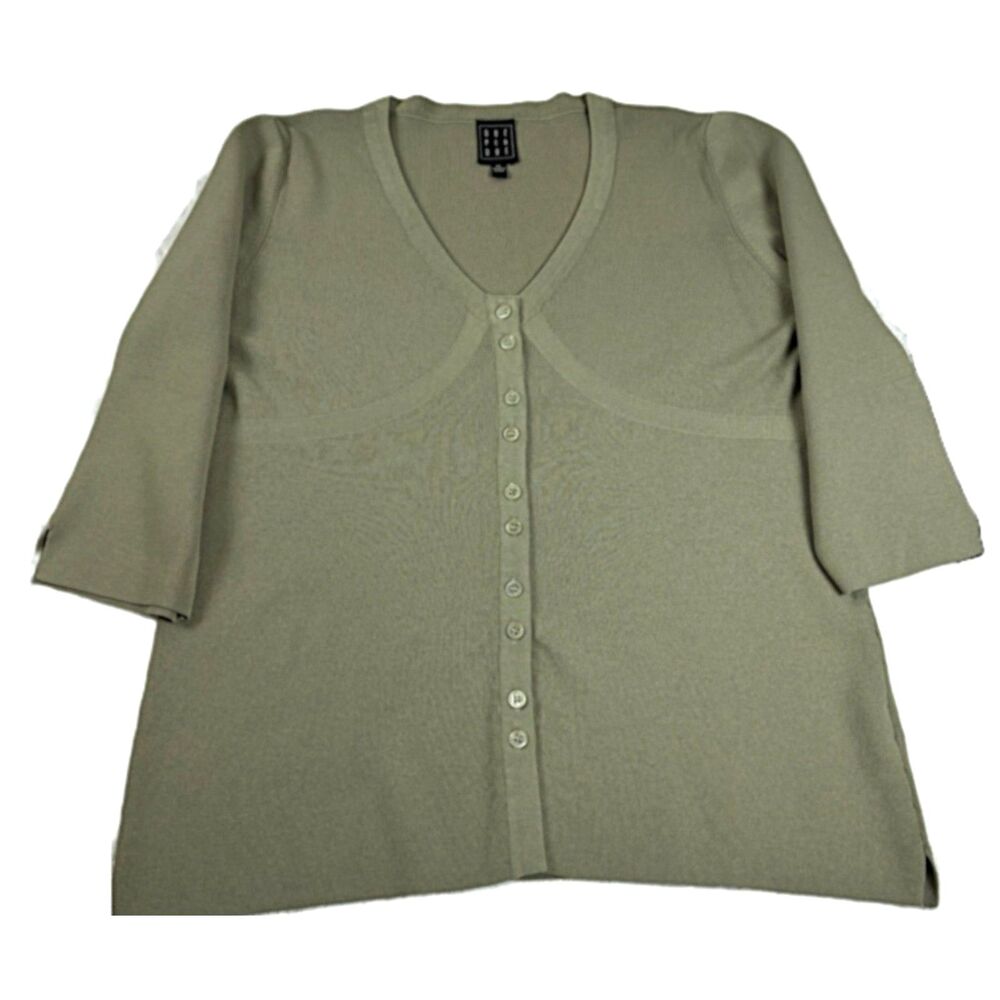 Due Per Due Sage Green Ribbed Knit V Neck Button Cardigan Seater Top Size XL